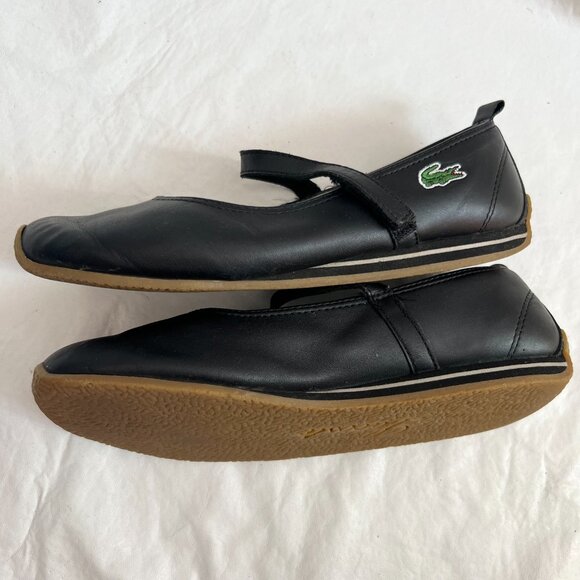 Lacoste mary jane shoes flat sneaker black leather ankle strap womens 8 y2k - Picture 6 of 12